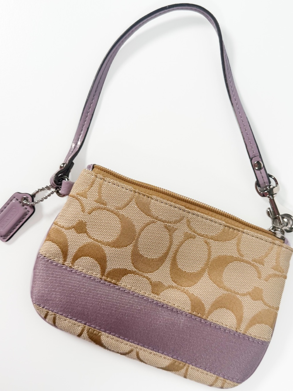 Coach Signature Stripe Small Wristlet Lavender Purple F45608